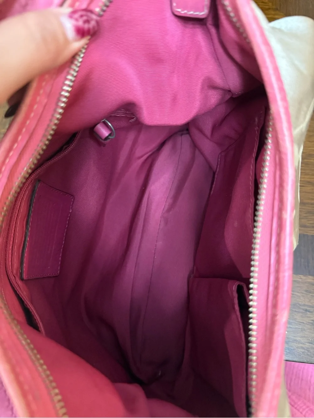 Coach Taupe Jacquard Hobo with Pink Trim